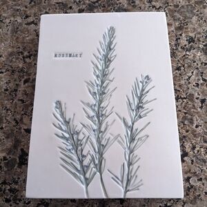 Framed Art Pressed Tile Impression Rosemary Ceramic Sculpture Pottery Kitchen
